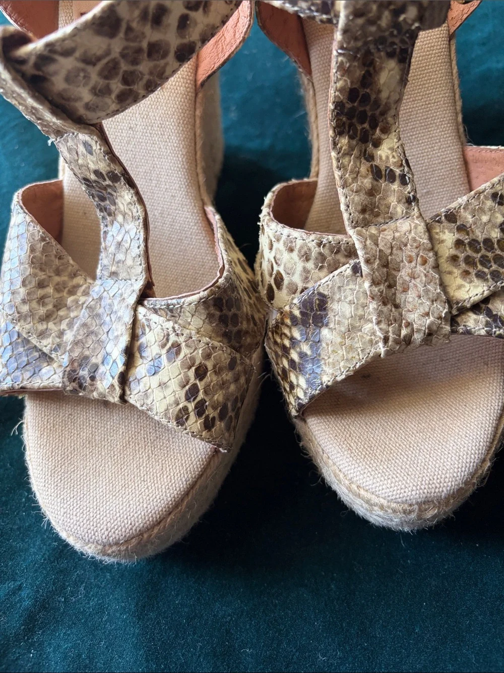 Kanna Beige Snake-Print Women’s Wedge Sandals